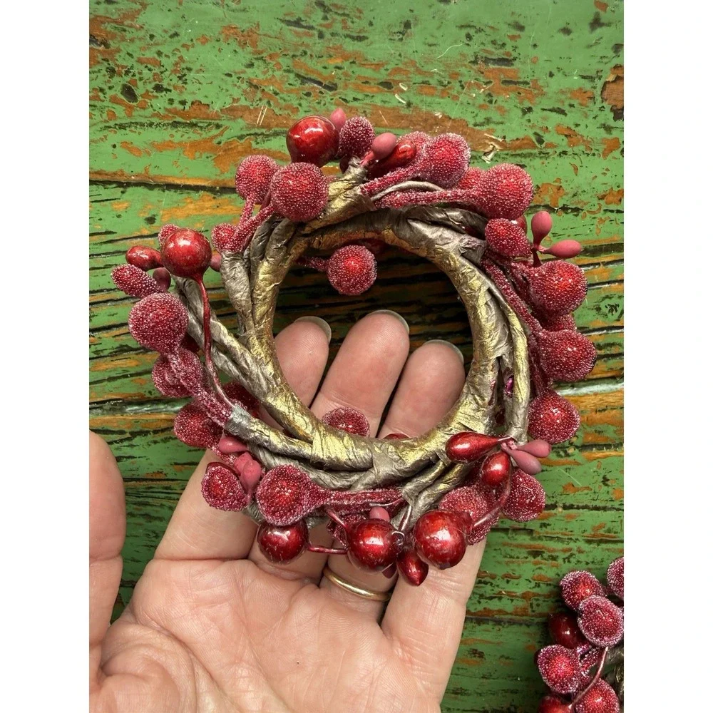 Vintage Pier 1 Imports Frosted Sugared Cranberries Napkin Rings Set Of 8